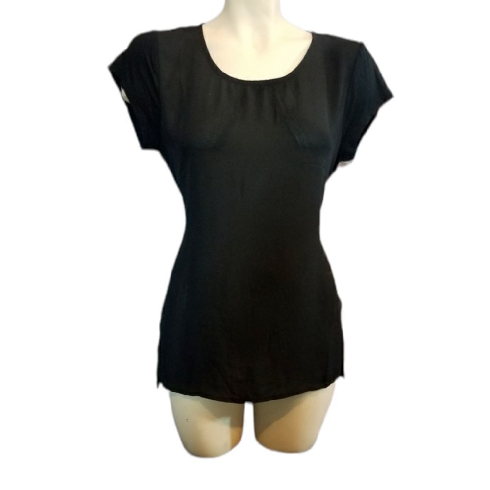Halston Black Tie Back Blouse Size Small